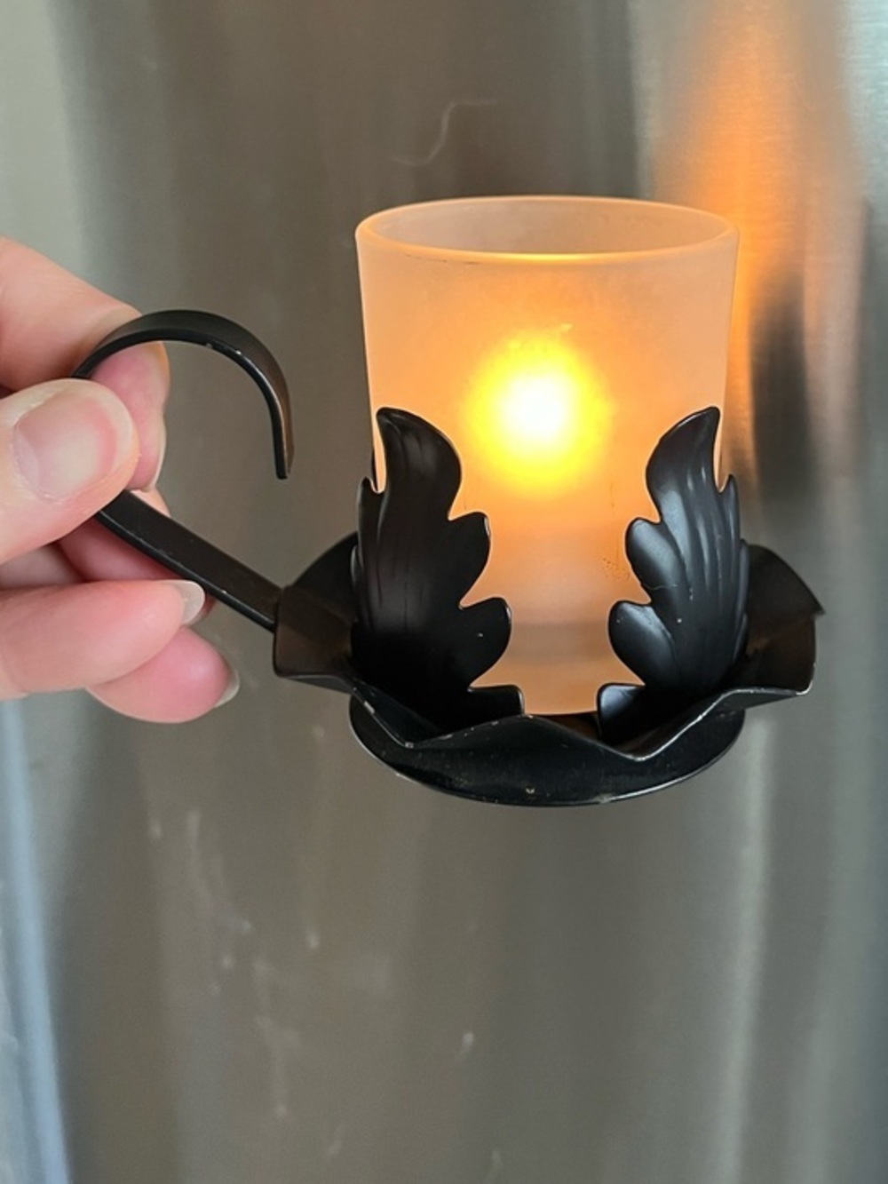 Yankee Candle Black Metal Tea Light - Votive Holder with Frosted Glass